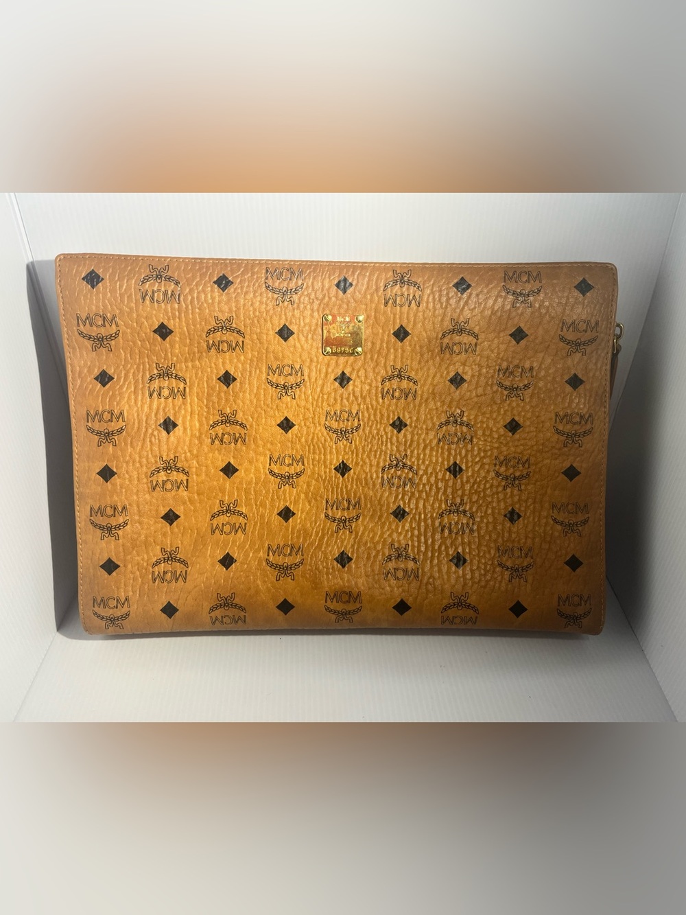 MCM Tan and Gold Leather Clutch